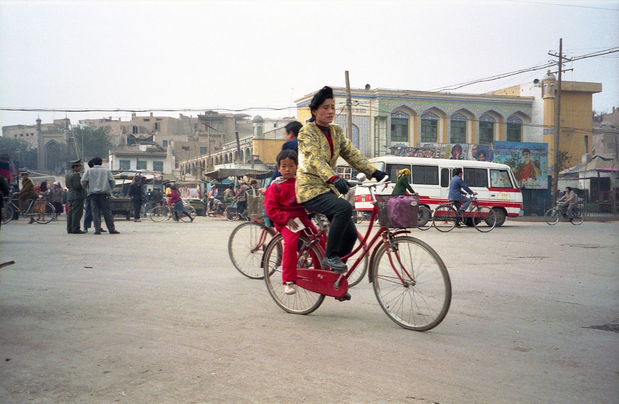 20 Kashgar Old City Street Scene 1993 Woman And Child On Bicycle